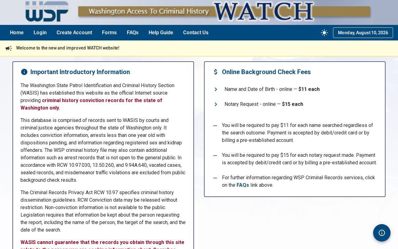 Pend Oreille County criminal history search through WSP WATCH