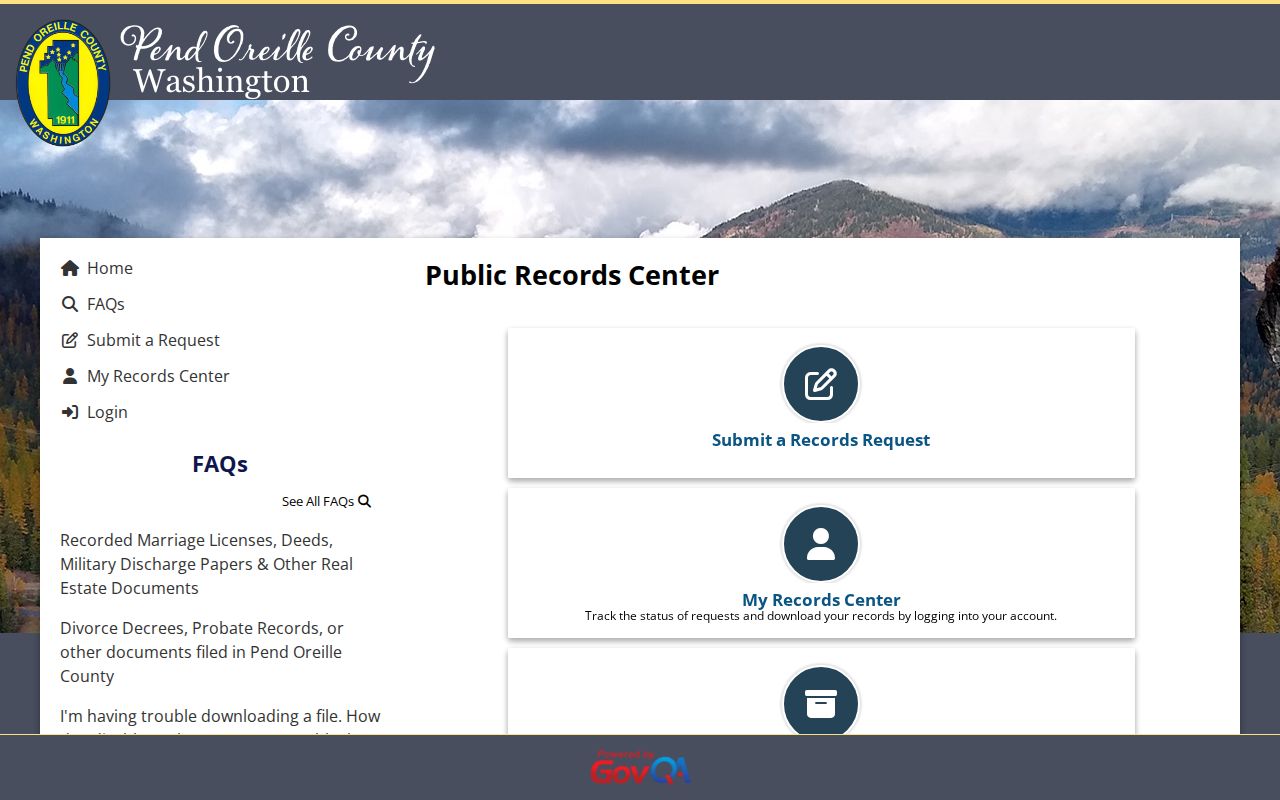 Pend Oreille County criminal record request in GovQA