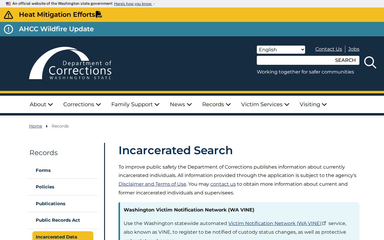 Pend Oreille County criminal history search in Washington DOC