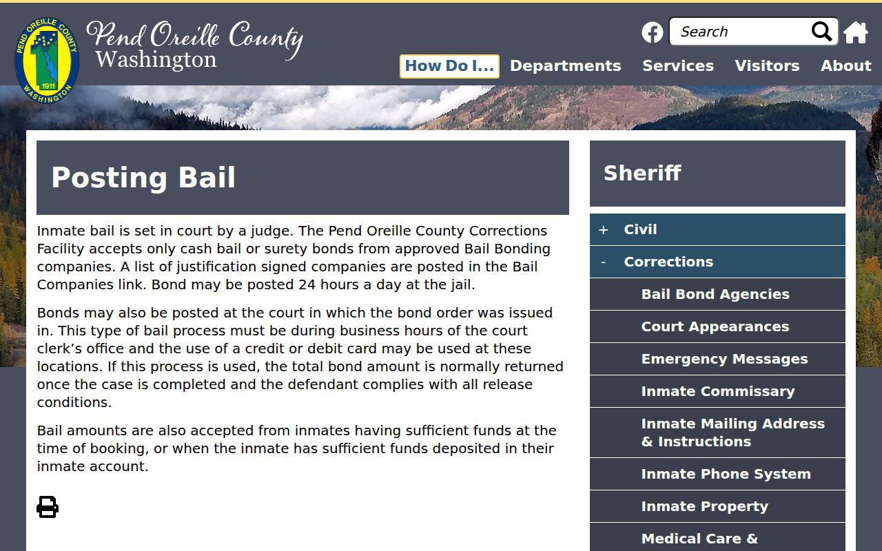 Pend Oreille Corrections cash and surety bail instructions