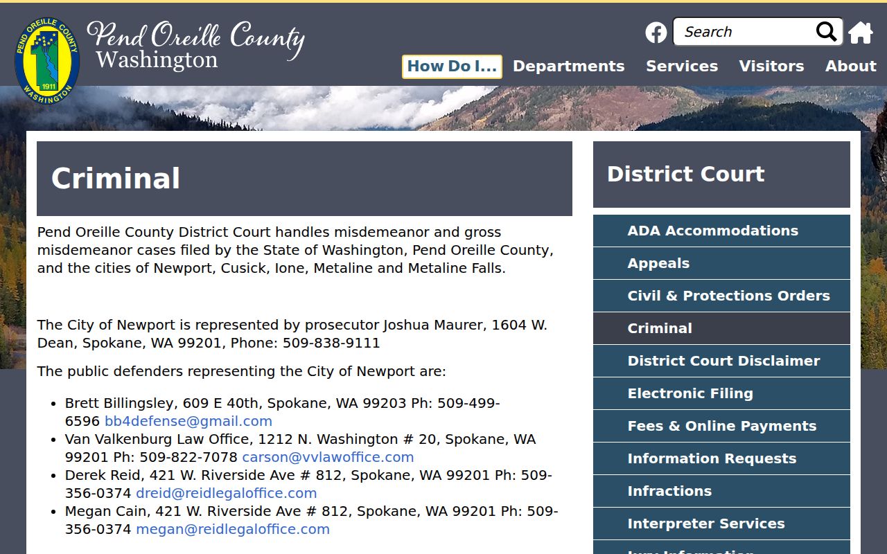 Pend Oreille District Court criminal jurisdiction page