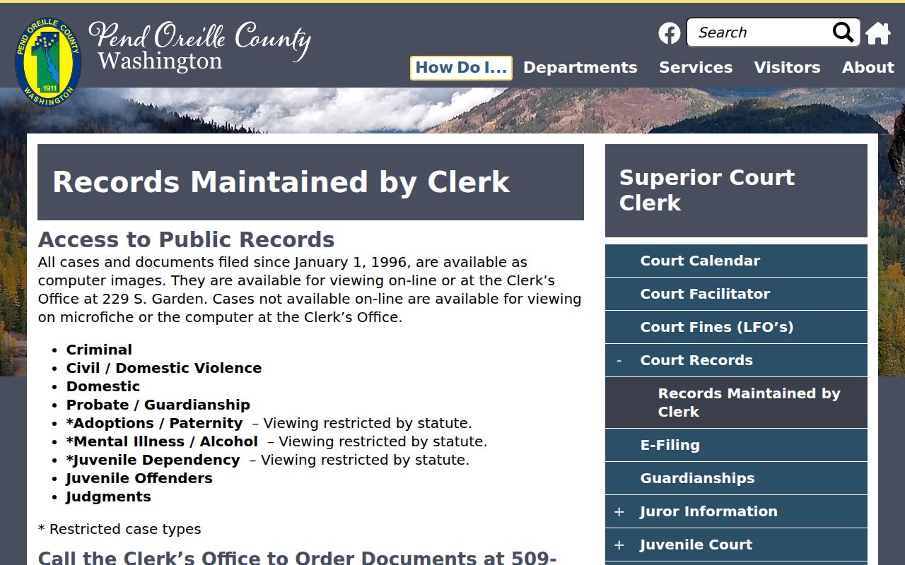Pend Oreille Superior Court Clerk records and copy information
