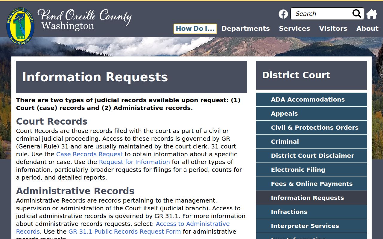 Pend Oreille District Court judicial and administrative records request guidance