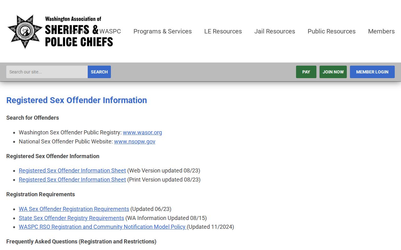 Pend Oreille County sex offender registry information from WASPC