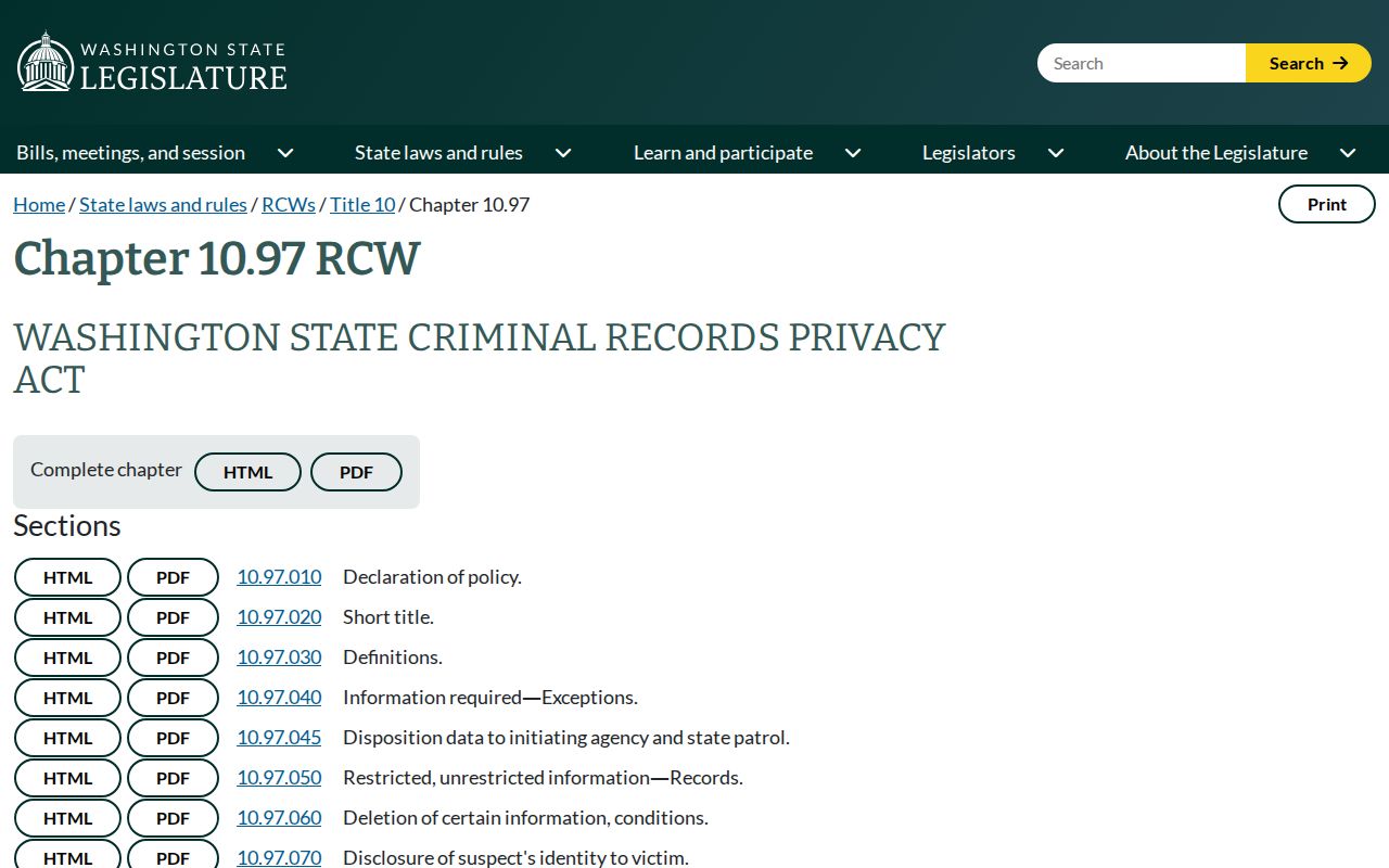 Pend Oreille County registry records and Washington Criminal Records Privacy Act